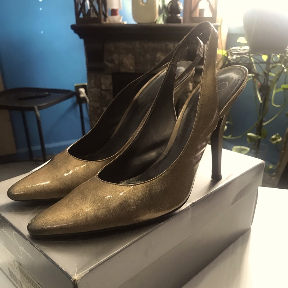 Jessica Simpson Bertha Bubbly Patent Metallic Sling Back Heels